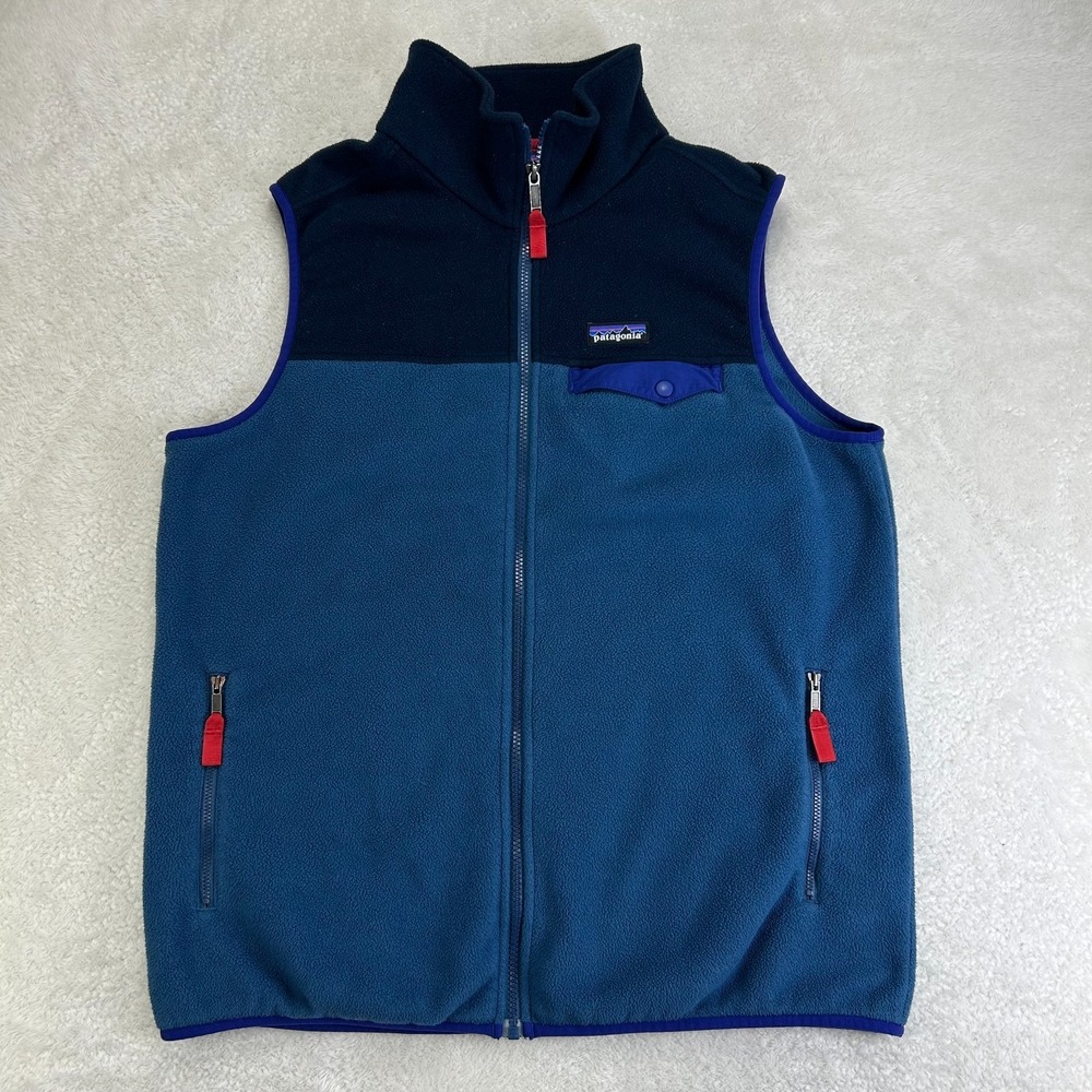 Patagonia Synchilla Fleece Snap-T Vest Mens Lg Glass Blue Zip Pockets Outdoor